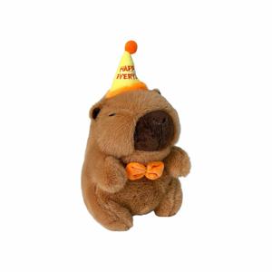 TEMU 귀여운 카피바라 고양이 장난감 - 브라운 생일 모자와 오렌지 리본, 귀여운 디자인 | 플러피 질감의 카피바라 인형, 고양이 생일 선물에 딱!