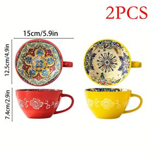 TEMU 2개, 스타일 세라믹 밀크 컵, 커피 머그, 고가의 대용량 드링킹 컵, 아침 오트밀 밀크 워터 컵, 전자레인지 안전