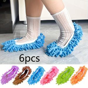 TEMU 6pcs 세척 가능한 및 재사용 가능한 슬리퍼 - 부드러운 마이크로파이버 발 커버가 있는 청량한 파란색, 보라색, 갈색, 녹색, 오렌지색, 핑크색 - 침실, 주방, 욕실 먼지 제거, 실내 사용을 위한 슬리퍼, 주방 청소 필수품, 재미있는 디자인, 내구성 있는 신발