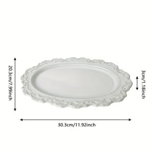 TEMU 1개 오벌 화이트 세라믹 접시 - 스칼롭드 엣지 & 입체 디테일, 스파게티·브로콜리·샐러드용 고급 내구성 서빙접시, 가족 모임 및 정장식 테이블웨어, 섬세한 장식