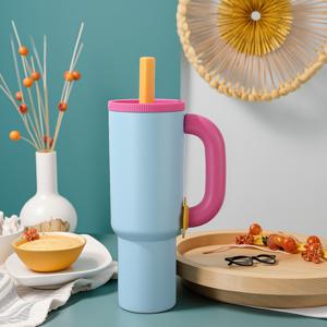 TEMU 1pc 304 스테인레스 스틸 이중 레이어 진공 보온 컵, 대용량 물 컵 커피 컵 자동차 컵 핸들 스트로우 컵 주스 컵 핸들 대용량 보온 아이스 큐브 버킷|커피