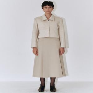 [플로우먼] A-line Pleats Wool Skirt(+Belt Set)_Khaki Beige