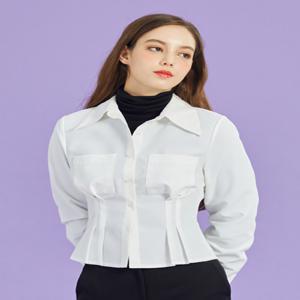 [콜릿] WOMEN 미디 크롭 슬림 긴팔 셔츠 [WHITE] 크롭티 긴팔티 MD