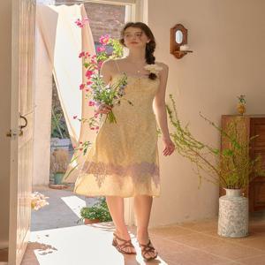 [심플레트로] SR_Splicing lace floral dress