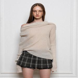 [포르타] UNBALANCE HOODED KNIT, ASH BEIGE