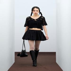 [비바브라운] 85-VIVA128 펀칭 레이스 매쉬 반팔 숏 슬리브 볼레로 블랙