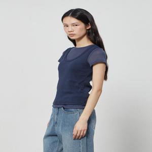 [노티아] [SET] LINE SUMMER LAYERED T-SHIRT - NAVY