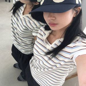 [무료배송] 뉴코어 스트라이프 반팔 카라 티셔츠