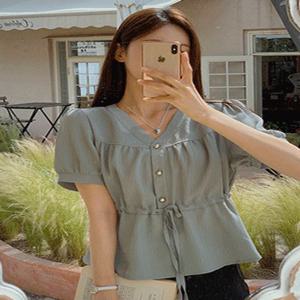 [1천장 돌파✨] 도엘르 셔링 브이넥 쉬폰 링클 블라우스( 여름/데이트룩/여행룩/오피스룩/데일리룩/페미닌룩/하객룩/출근룩/빅사이즈/120사이즈/자체제작/통통녀/타이/반팔블라우스/여름블라우스/여름하객룩 )