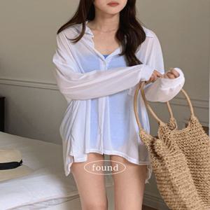 [살안타템/군살커버/비키니커버업]썸머 여리핏 시스루 카라 루즈핏 비치 셔츠 남방 커버업가디건 [빅사이즈,수영복커버업,비치웨어,워터파크]