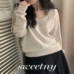[단독][누적1만장❤/후기보장/네이비,페어리블루단독진행] 퓨어미 소프트 여리핏 브이넥 긴팔 니트 (사계절니트/가벼운니트/여름/장바/살안타/꾸안꾸)