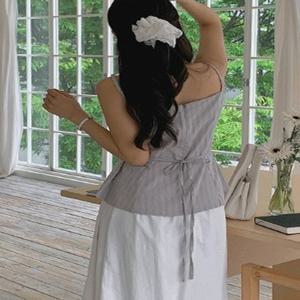 [여리빈티지/레이어드코디] [44-120] 에토린디 코튼 뒷리본 뷔스티에 블라우스 (끈조절)(신상/여름/썸머/하객룩/출근룩/데일리룩/빅사이즈/120사이즈/자체제작/나시/나시블라우스/A라인/뷔스티에)