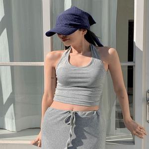 [1+1할인]크롭 홀터넥 나시 3color / 봄 여름 썸머 휴양지 레이어드 이너 기본 슬리브리스 민소매 흰티 탑 슬림핏 y2k 무지 라운드 쫀쫀 쫄티 힙한 백리스 빈티지 베이직