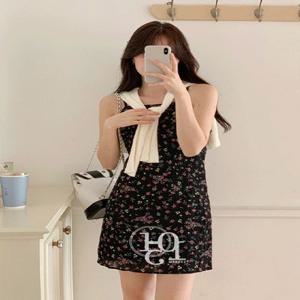 [여름/바캉스????][여행룩#연예인원피스]델리 민소매 플라워 패턴 원피스