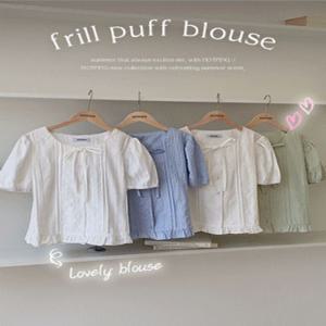 [레이스버전추가/하객룩????][프릴블라우스][MADE] 블리미 코튼프릴 리본 퍼프 반팔블라우스(44~100)(데일리룩-데이트룩-스트랩블라우스-프릴블라우스-리본블라우스-핀턱레이스-레이스블라우스-여름블라우스-퍼프블라우스)