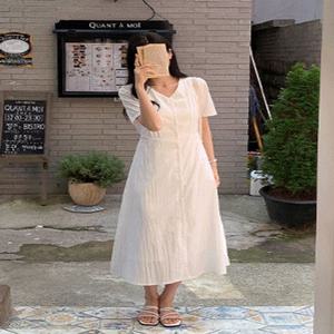 [1천장 돌파✨][44-120]  피네코딘 브이넥 핀턱 스트랩 롱 원피스( 여름/데일리룩/데이트룩/캐주얼룩/캠퍼스룩/하객룩/격식룩/출근룩/빅사이즈/120사이즈/자체제작/시원한/가벼운/통통녀/여름하객룩/반팔원피스)