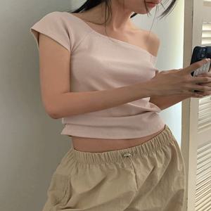 [인기폭주????/일부컬러당일/팔뚝부각없음/핏예쁨] 데아 스판 쫀득 여리핏 골지 보트넥 반팔 티셔츠
