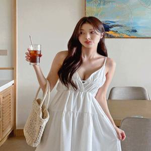 ????청순섹시/M-XL 모네 휴양지 백리스 비치 롱 원피스