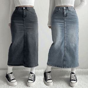 [S-XL/허리밴딩/3COL] 하이웨스트 워싱 데님 롱 스커트 봄 신상 사계절 중청 연청 흑청 치마 당일출고