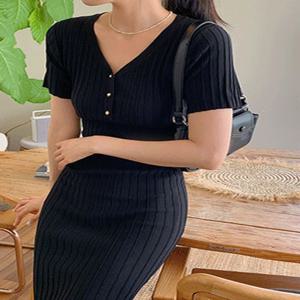[44-120] [미니/롱] 포데브린 플리츠 브이넥 니트 원피스( 여름/데일리룩/데이트룩/캐주얼룩/캠퍼스룩/하객룩/격식룩/출근룩/빅사이즈/120사이즈/자체제작/시원한/가벼운/통통녀/여름하객룩 )