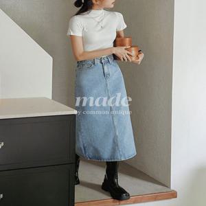 [단독] [8천장돌파/MADE] 몬티 슬릿 데님 롱 스커트 (당일배송/봄/간절기/사계절/트임/A라인/청치마/연청/중청/흑청)