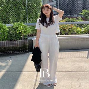 [B-MADE/바지핏선택ok!]런어웨이 플리츠 투피스세트(3color) [셋업 아이스 주름 와이드팬츠 부츠컷 밴딩바지 반팔티셔츠 5부 보트넥 크롭 냉감 트레이닝 링클 블라우스]