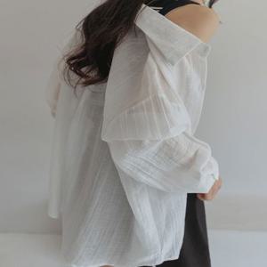 리에코 링클 시스루 루즈 셔츠 (당일배송/여름/오버핏/루즈핏/쿨링/커버업/살안타/살안타템/에어컨/여행룩/휴가룩/바캉스룩/데일리룩)