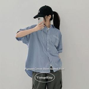 [피그먼트/박시핏!] *여름셔츠* 포메인 남녀공용 피그먼트 빈티지 워싱 오버핏 코튼 반팔 셔츠 남방 - 4color
