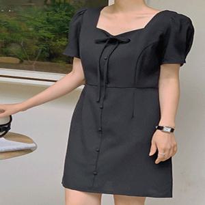 [44-120]  포이드너 하트넥 셔링 스트랩 미니 원피스( 여름/데일리룩/데이트룩/캐주얼룩/캠퍼스룩/하객룩/격식룩/출근룩/빅사이즈/120사이즈/자체제작/러블리/가벼운/통통녀/여름하객룩 )
