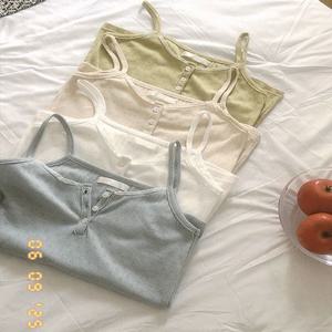 [MADE][자체제작][레이어드][사계절][여름]러드 레이스 아일렛 버튼 포인트 나시, 슬리브리스 (4color)