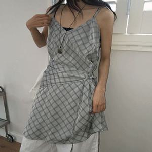 [무료배송] 라벤 체크 뷔스티에 나시 원피스(반다나set)