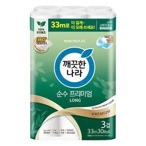 깨끗한나라 순수 프리미엄 3겹 데코 30롤 1팩 휴지 (33M)