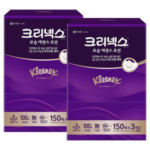 크리넥스 보습 에센스 로션 150매x3개입 2팩 각티슈 미용티슈 화장지