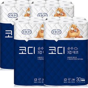 코디 순수 3겹 데코 화장지 30m 30롤 4팩 (120롤)