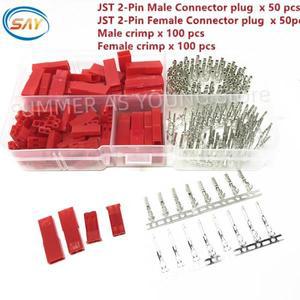 JST SYP 2 핀 암 수 커넥터 키트 2.54mm 피치 하우징 크림프 터미널 RC 리포 배터리 레드 300 개
