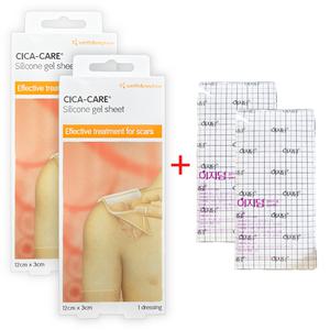 흉터관리밴드 제왕절개 켈로이드 재사용패치 동국제약 시카케어 실리콘겔 12cmX3cm 1매 X 2개 + 방수필름 2매