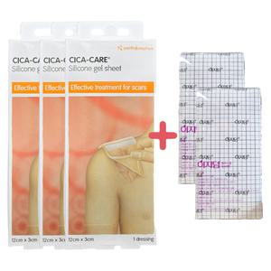 흉터관리밴드 제왕절개 켈로이드 재사용패치 동국제약 시카케어 실리콘겔 12cmX3cm 1매 X 3개 + 방수필름 2매
