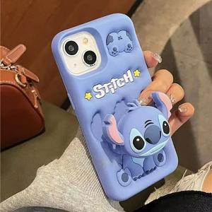 iPhone 14 Plus 15 Pro Max 11 12 Pro 13 Pro X XS Max XR SE 7 8 Plus 귀여운 스티치 헤드 그립 Tok 홀더 실리콘 소프트 폰 케이스