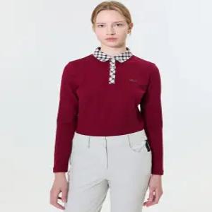닥스 골프 여성 24FW [스테디셀러]체크 카라 레터링 긴팔폴로티셔츠 (WINE) WNTS4D750D2