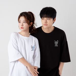 프렌치불독 그라데이션 반팔티 색상 2종 상의 오버핏 루즈핏 캐주얼 커플티 남자 여자 남녀공용