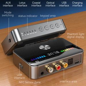 NFC Bluetooth 5.3 수신기 RGB 오디오 어댑터 TV PC 자동차 스피커 용 3.5MM AUX RCA 동축 광 DAC 변환기