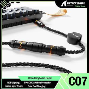 ATTACK SHARK C07 8KHz 마그네틱 키보드용 RGB 조명이 포함된 맞춤형 USB C 키보드 케이블 5핀 CNC 항공 커