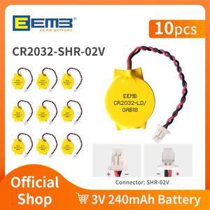 10팩 CMOS 배터리 EEMB 3V CR2032cr2016 배터리(SHR 플러그 포함) 마더보드 노트북 PC 컴퓨터용 교체
