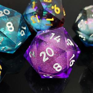 수제 액체 코어  DND 주사위 날카로운 가장자리 퀵샌드 글리터 RPG  역할 놀이 크리스탈