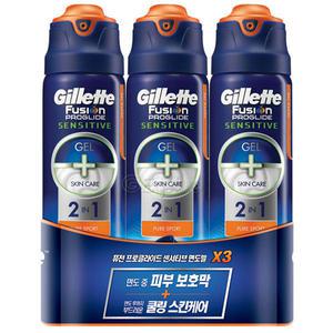 질레트퓨전프로글라이드센서티브 2in1 면도젤170g 3개