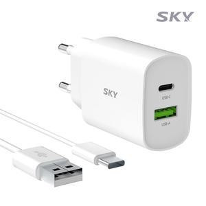 [케이블 세트]스카이 필 20W 듀얼 2포트 고속 충전기 USB C타입 Q2PD 아이폰 갤럭시
