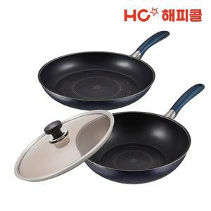 [해피콜][본사직영] 해피콜 갤럭시 블루 IH 프라이팬 3P 세트(F28/W28/뚜28)