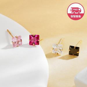 당일발송 14K 심플 사각 큐빅 침 귀걸이 4mm 한쌍 JAE40521