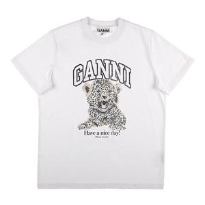 [가니]GANNI T4124 943 레오파드 로고 프린트 여성 반팔티