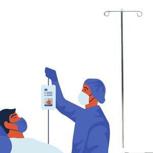 병원 침대에서 사용하는 링겔 고정 T 자형 수액걸이